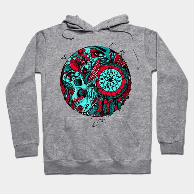 Turqred Skull and Dreamcatcher Circle Hoodie by kenallouis